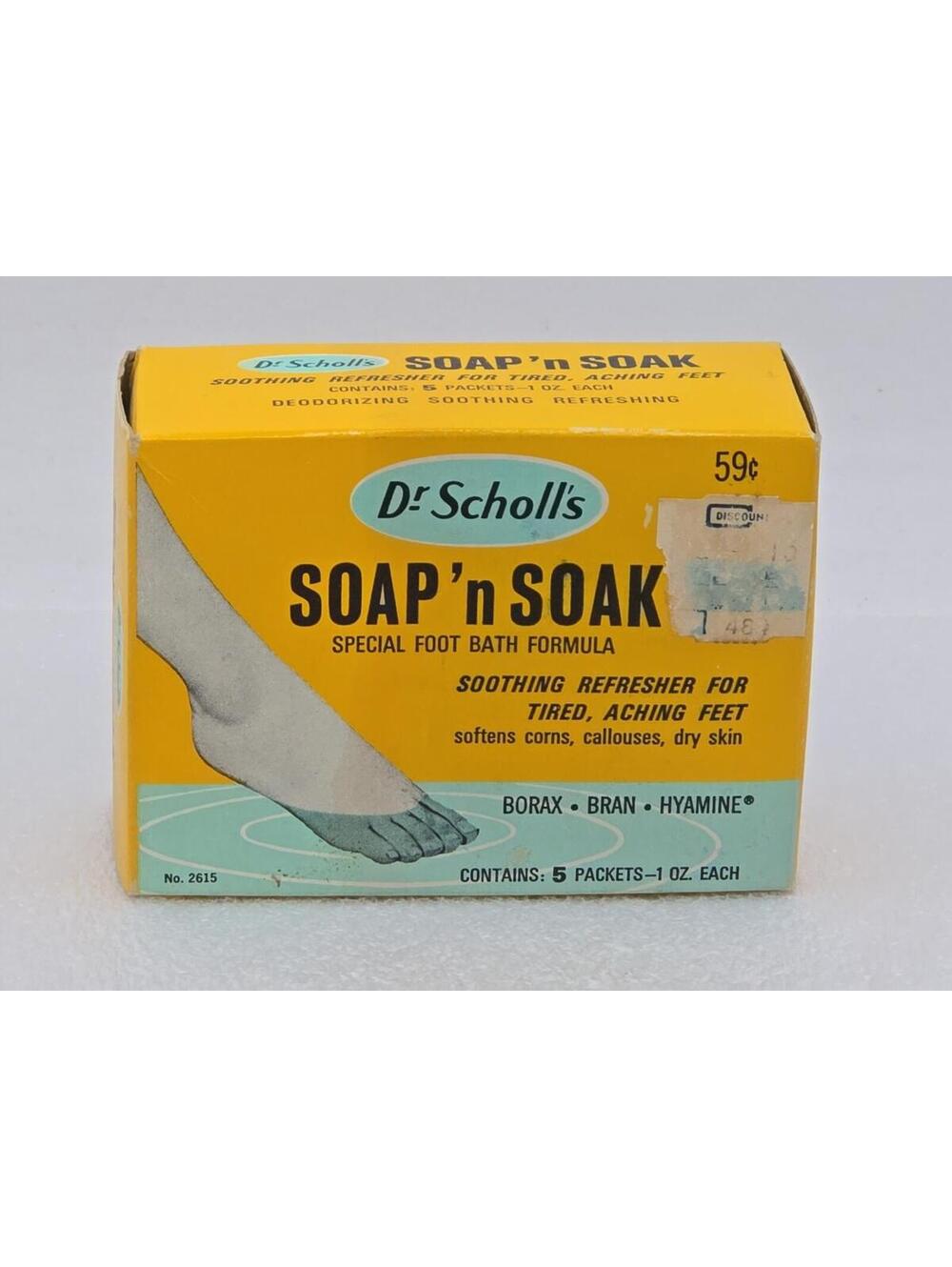 Vintage 1967 Dr Scholls Soap'n Soak Foot Bath Formula 4 of 5 Packets #2615 USA